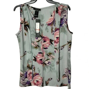 Y2K vintage, NWT, Blouse, women,Green,floral sleeveless,tie wrap,bow,V-neck,🇨🇦.